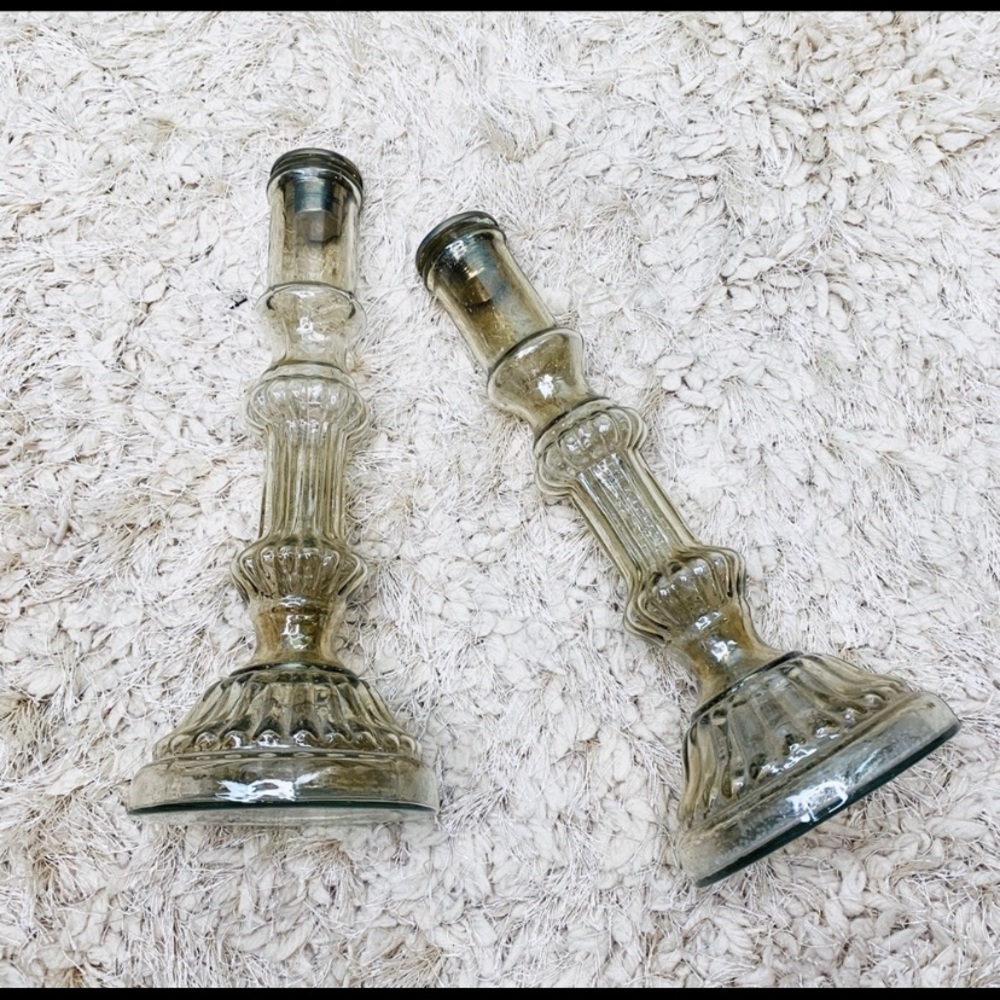 Pair of Mercury Glass Candlestick Holders